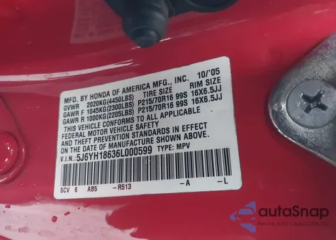 2006 Honda Element Ex z USA, uszkodzony, nr VIN 5J6YH18636L000599